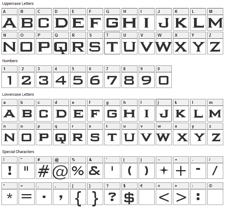 Ikarus Font Character Map