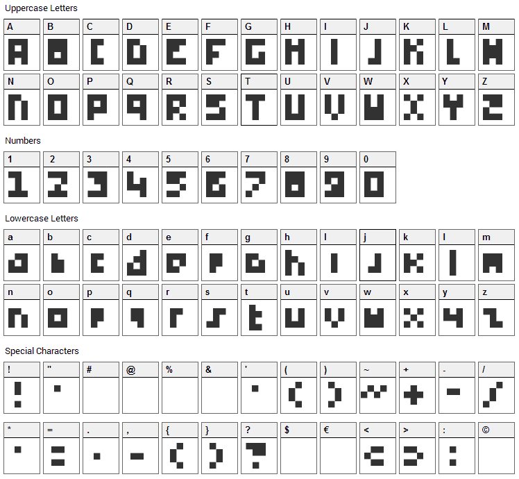 Ikkle 4 Font Character Map