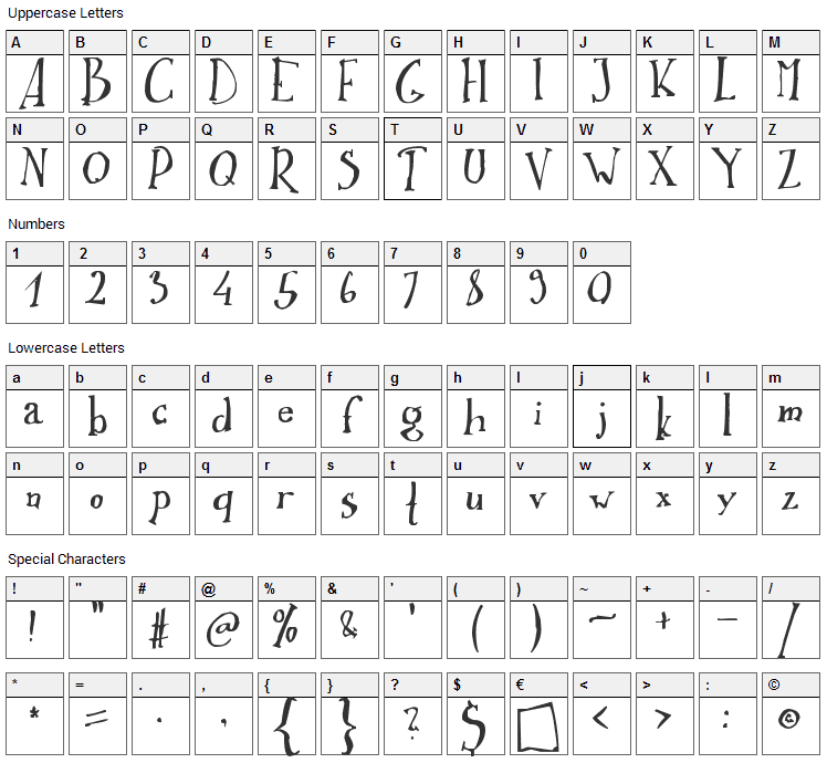 Ikusuteito Font Character Map