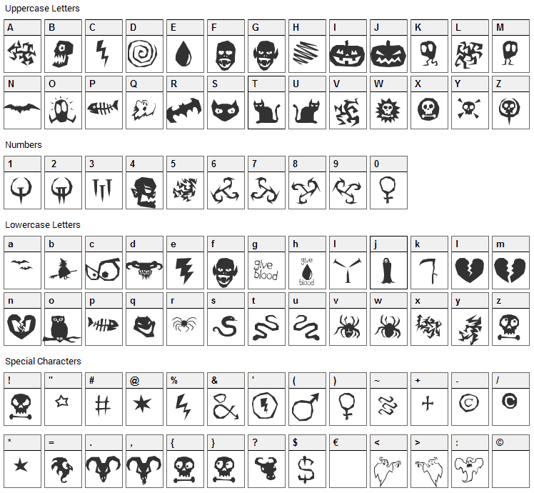 Ill October Font Character Map