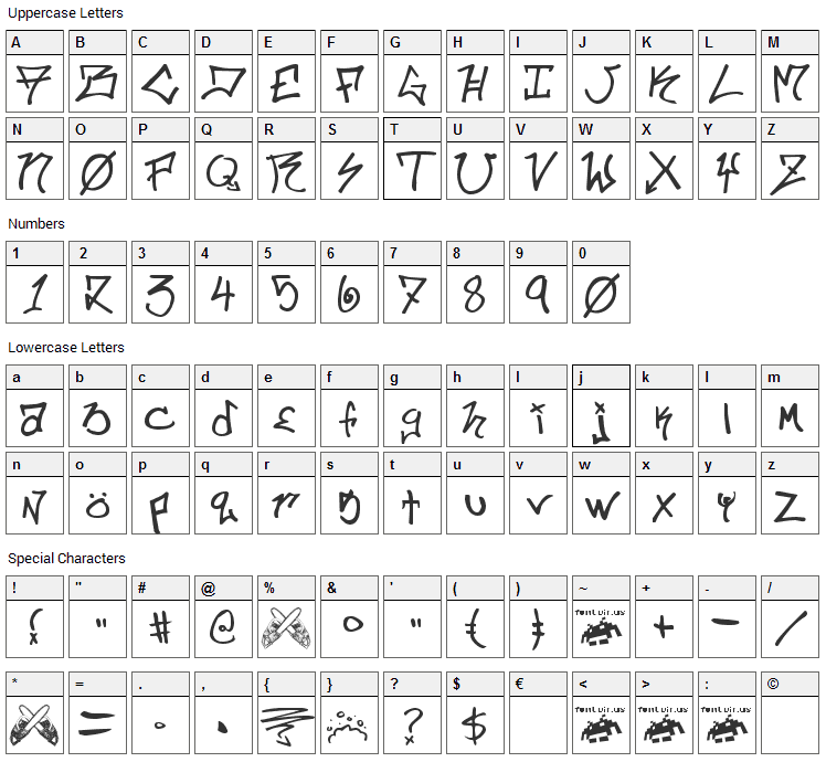 Ill Skillz Font Character Map