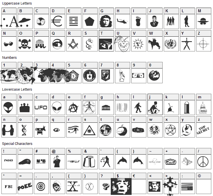Illuminati Font Character Map