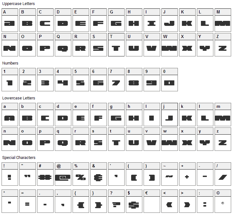 Illumino Font Character Map