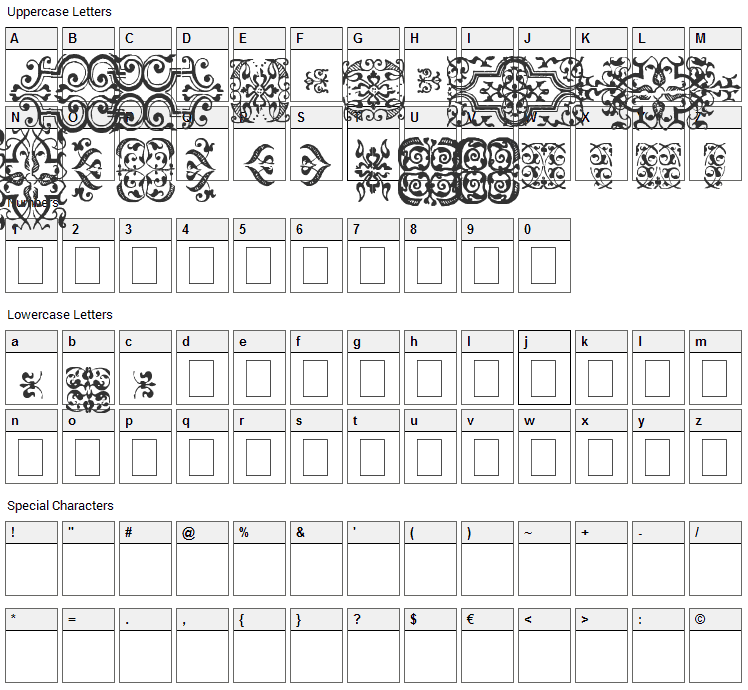 IM Fell Flowers Font Character Map