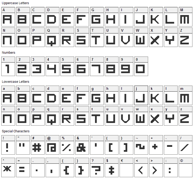 Imagine Font Character Map