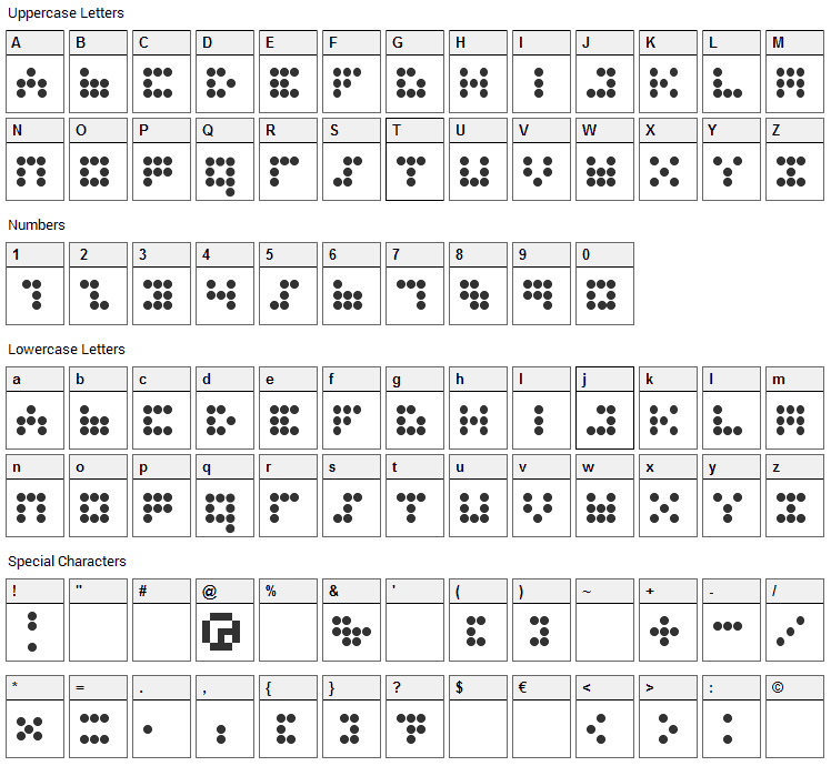 Imajix 9dot Font Character Map