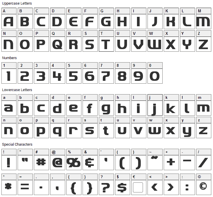 Imaki Font Character Map