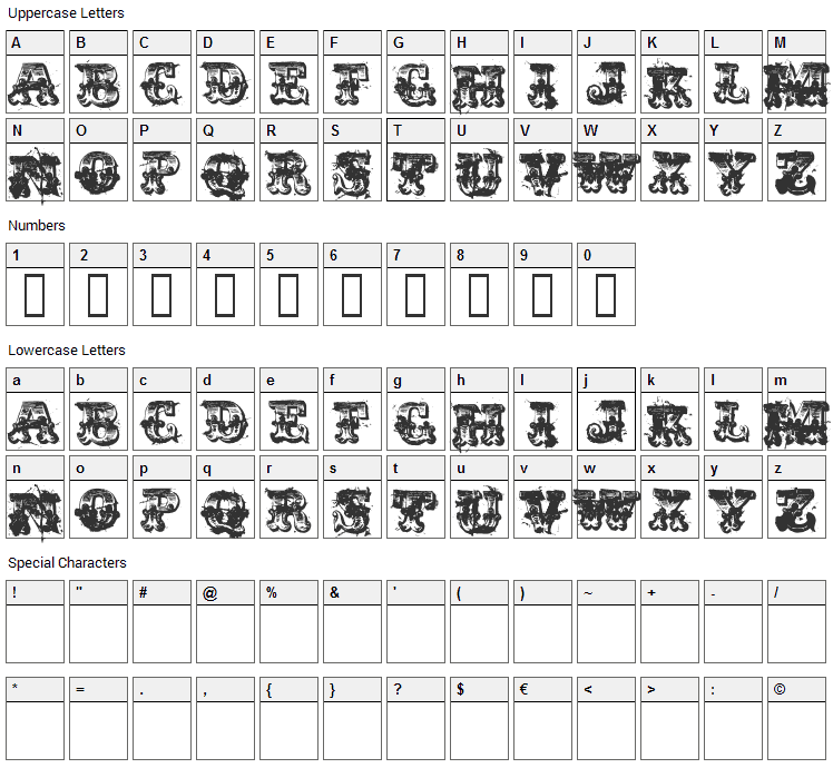 Immoral Font Character Map