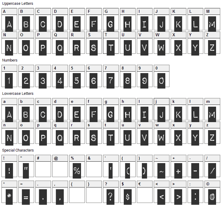 Impact label Font Character Map