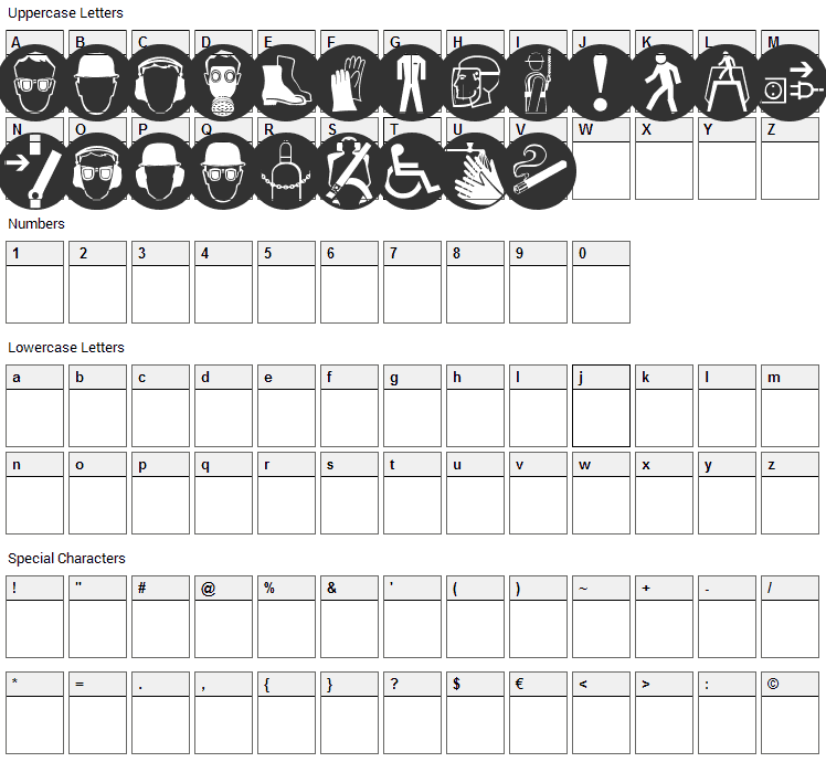 Imperatives Tables Font Character Map