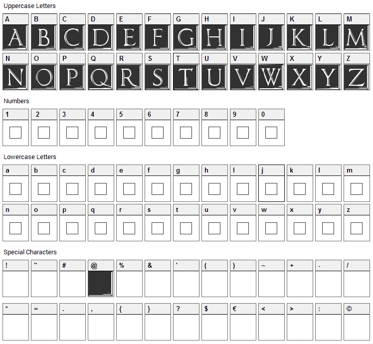 Imperator Plaque Font Character Map