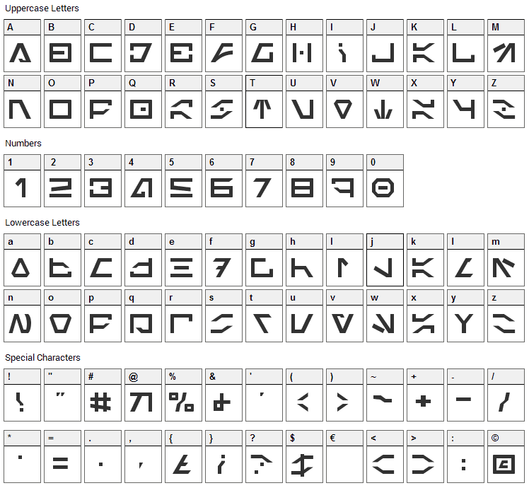 Imperial Code Font Character Map