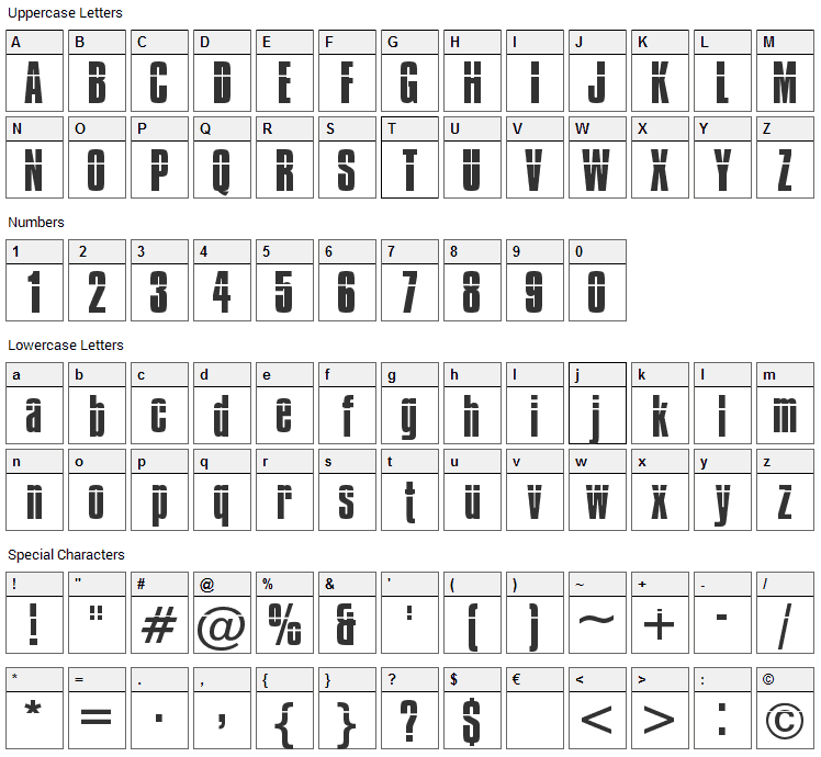 Impossible Font Character Map