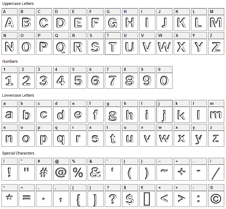 Impressed Metal Font Character Map