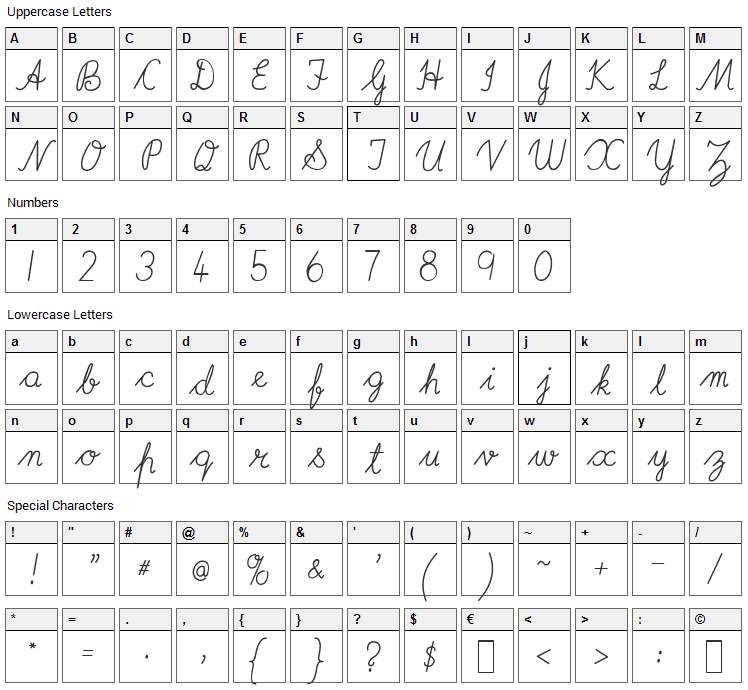 Imrans School Font Character Map