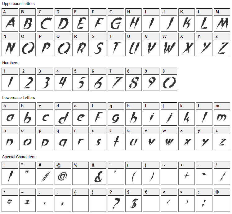 In A Flash Font Character Map