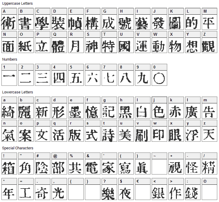 In Font Character Map