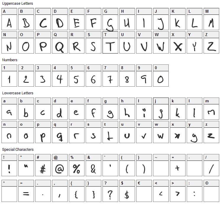 In his hands Font Character Map