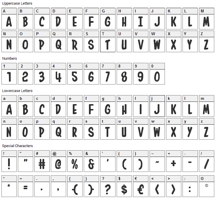 In-House Edition Font Character Map