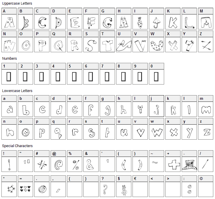 In my closet Font Character Map