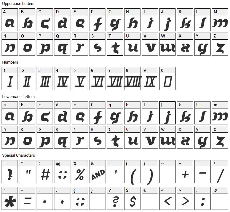 In the Arms of Sleep Font Character Map