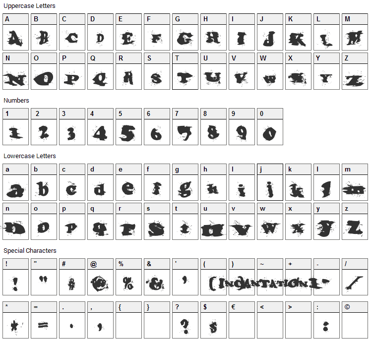 Incantation Font Character Map