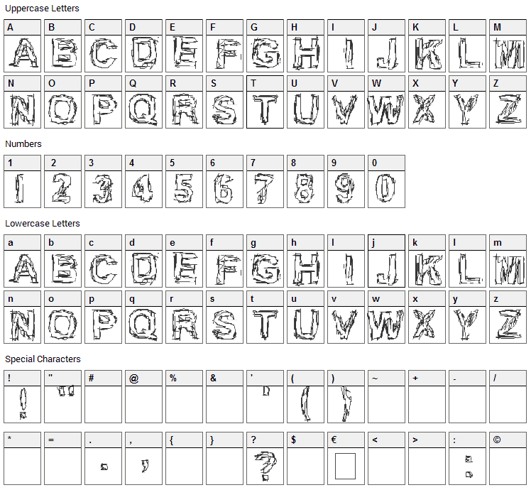 Inch 75 Font Character Map