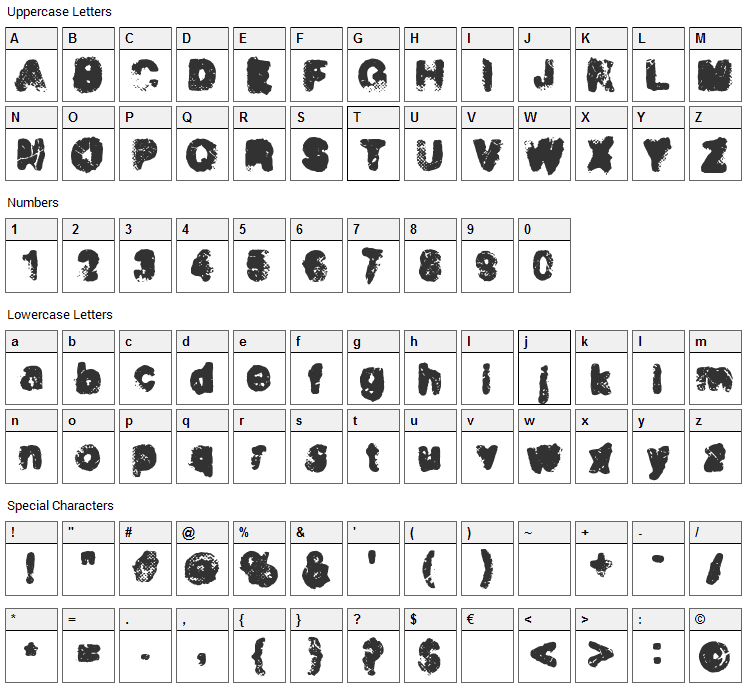 Incinerator Font Character Map