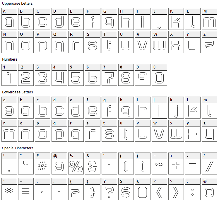 Incopins Clusters Font Character Map