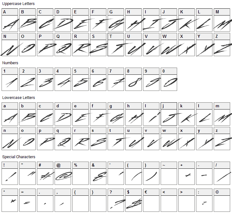 Indelible Font Character Map