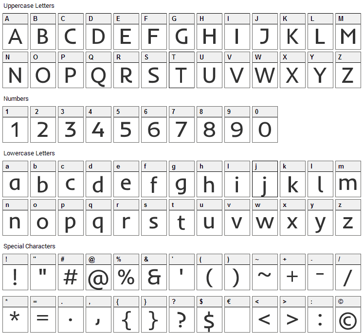 Inder Font Character Map