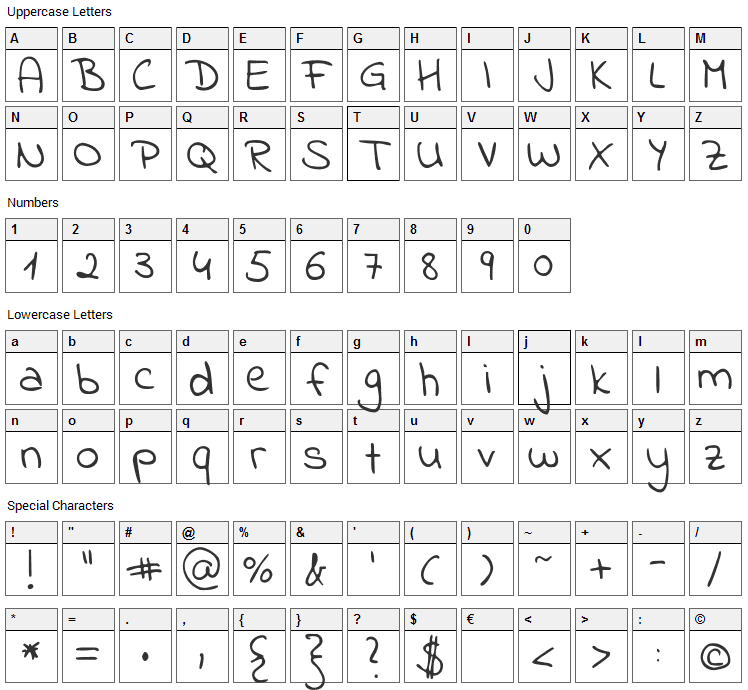 Indie Flower Font Character Map