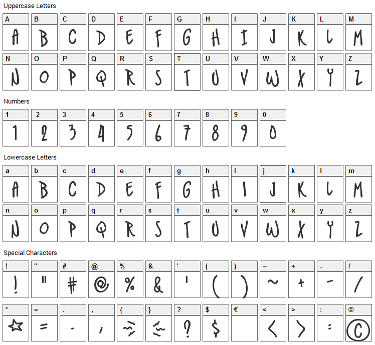 IndieStar Font Character Map