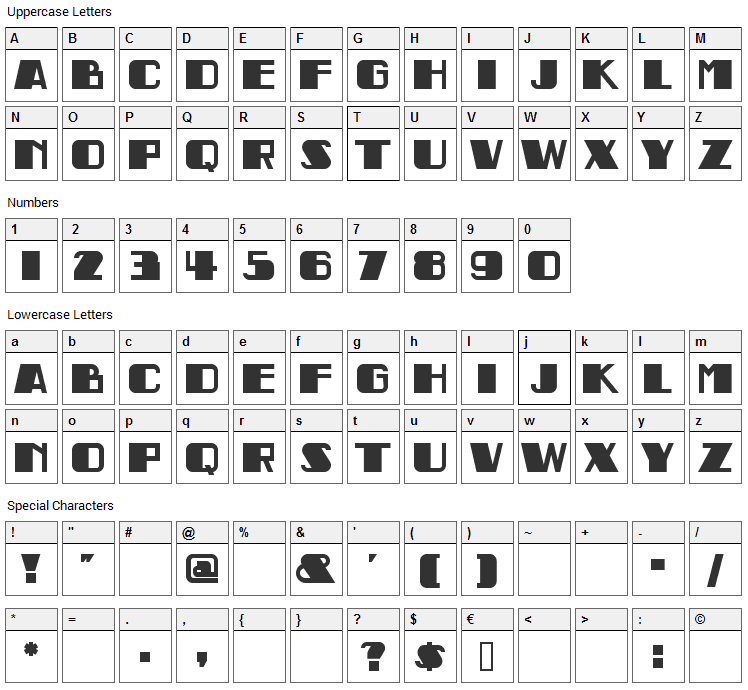 Indochine NF Font Character Map