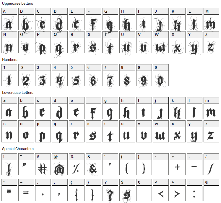 Indoctrine Font Character Map