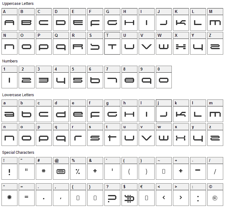 Induction Font Character Map