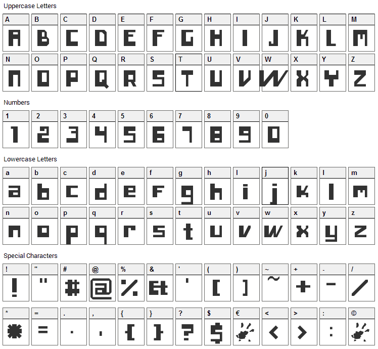 Inero Font Character Map