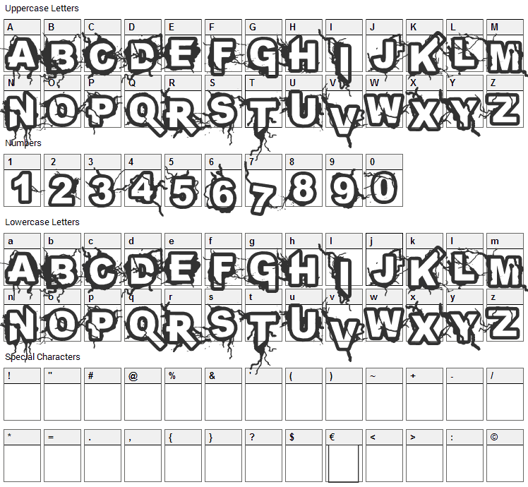 Infected Font Character Map