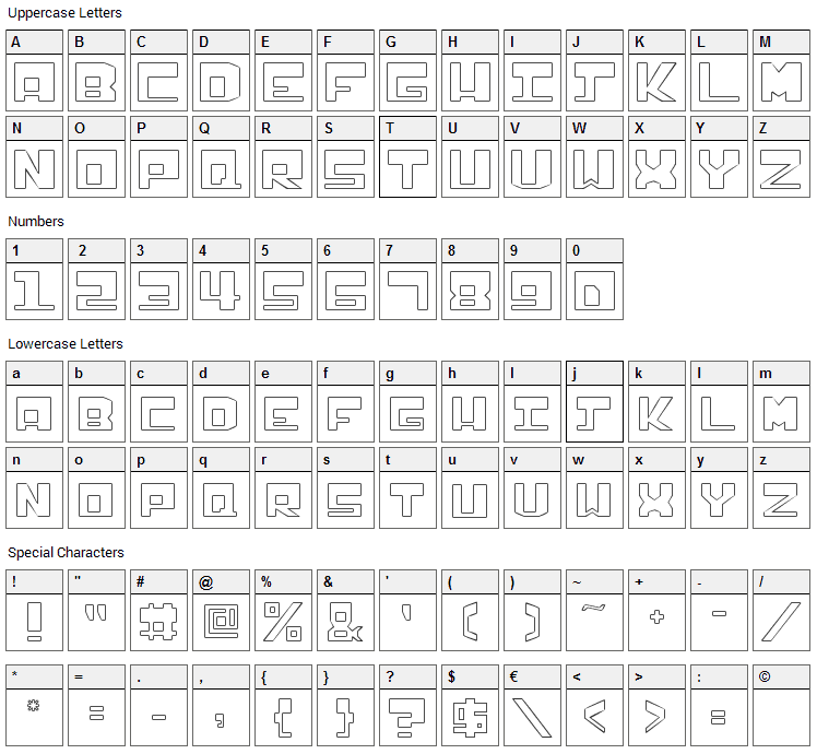 Infection Font Character Map