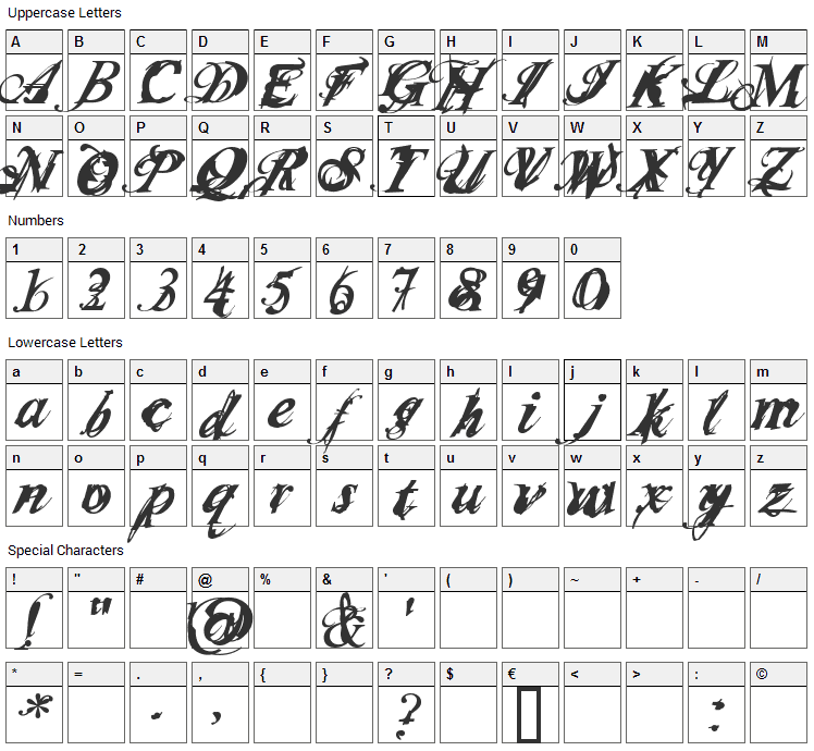 Infiltrace Font Character Map