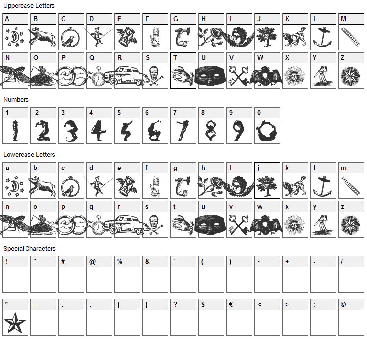Infinit Dingbats Font Character Map