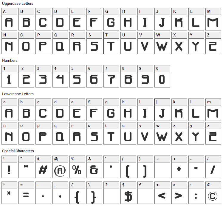 Infinity Media Font Character Map