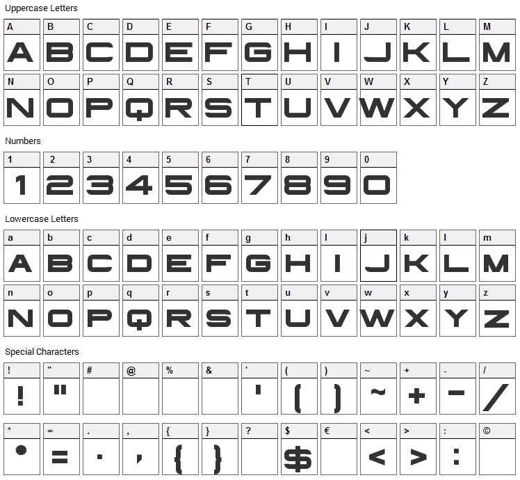 Infinium Guardian Font Character Map