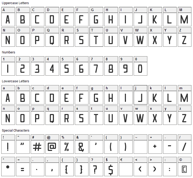 Ingrata Font Character Map