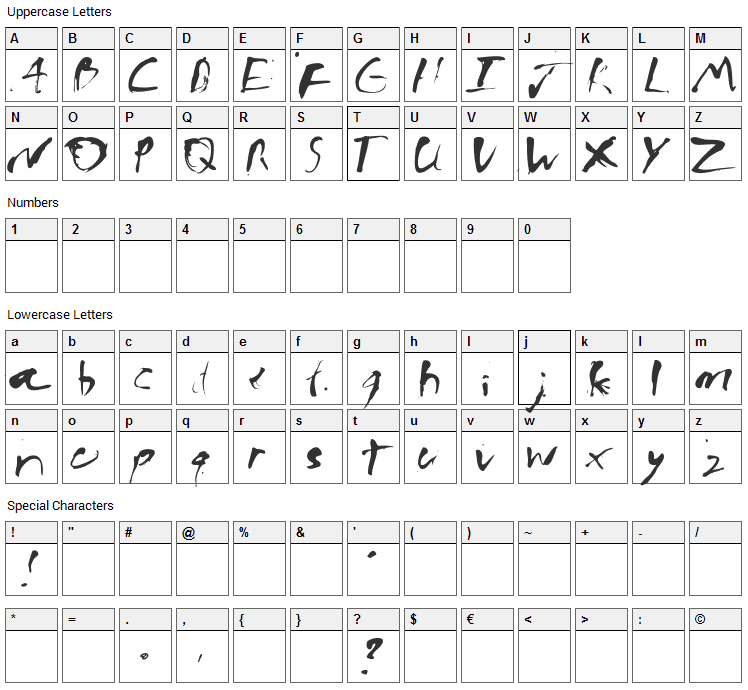 Ink Bleed Font Character Map