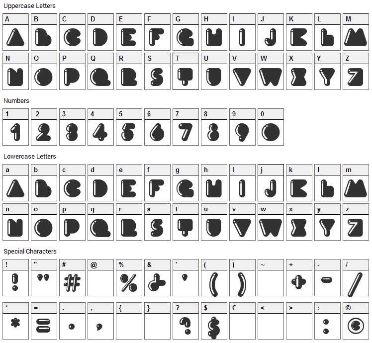 Ink Font Character Map