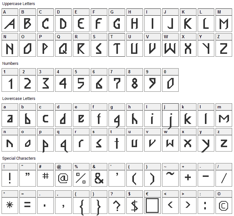 InkaBod Font Character Map