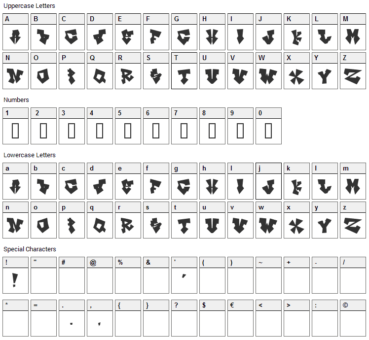 InKs ol Bitch Font Character Map