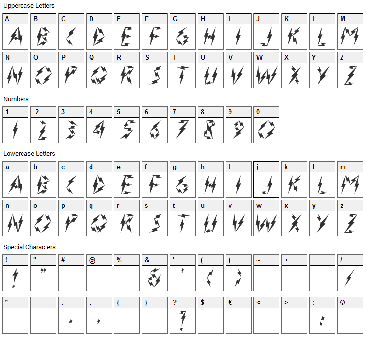 Inner Flasher Font Character Map