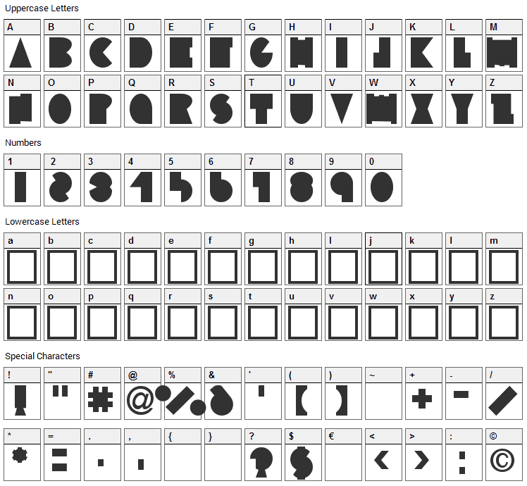 Inscruta Font Character Map